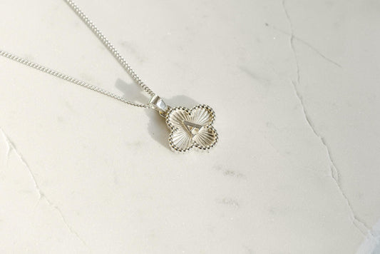 Quatrefoil Shaped Initial Silver Pendant | Customized Initial Jewelry