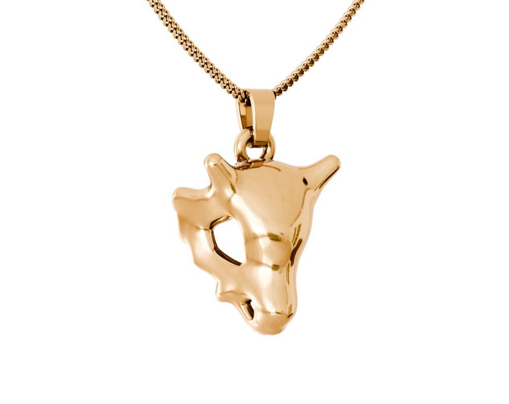 Cubone Skull 14k Solid Gold Pendant - Pokemon Gold Jewelry