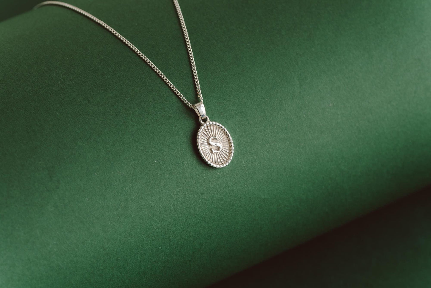 Oval Shaped Initial Silver Pendant - Customized Initial Jewelry