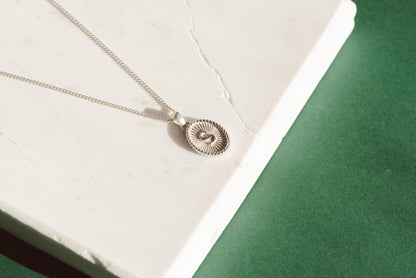 Oval Shaped Initial Silver Pendant - Customized Initial Jewelry