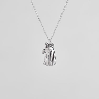 Cat Ghost Silver Pendant - Spooky Jewelry