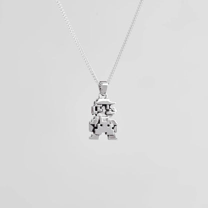 Mario Bros Retro Silver Pendant - Super Mario Jewelry