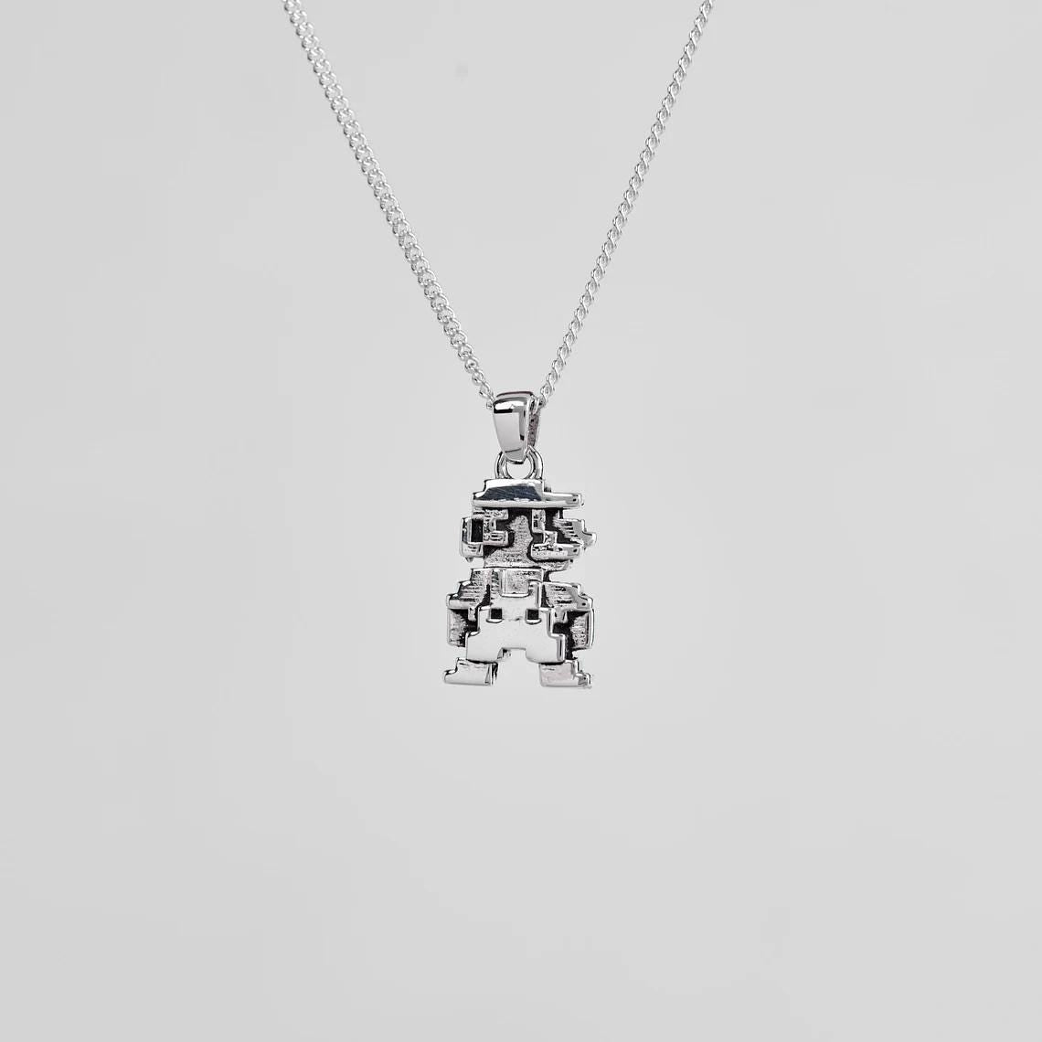 Mario Bros Retro Silver Pendant - Super Mario Jewelry