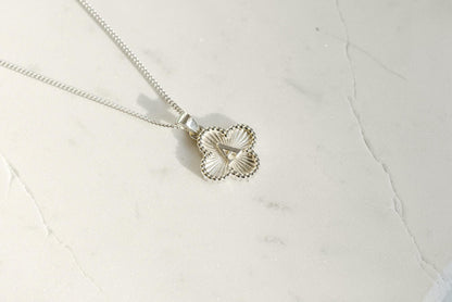 Quatrefoil Shaped Initial Silver Pendant - Customized Initial Jewelry