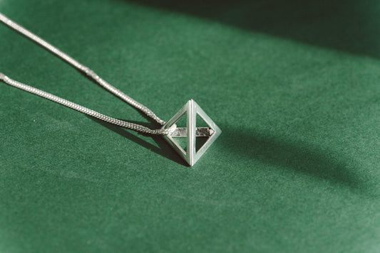Tetrahedron Hollow Silver Pendant | Geometric Jewelry