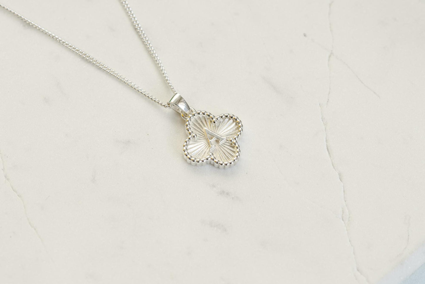 Quatrefoil Shaped Initial Silver Pendant - Customized Initial Jewelry
