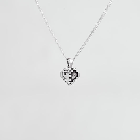 Heart Container Pixel Silver Pendant | Zelda Jewelry