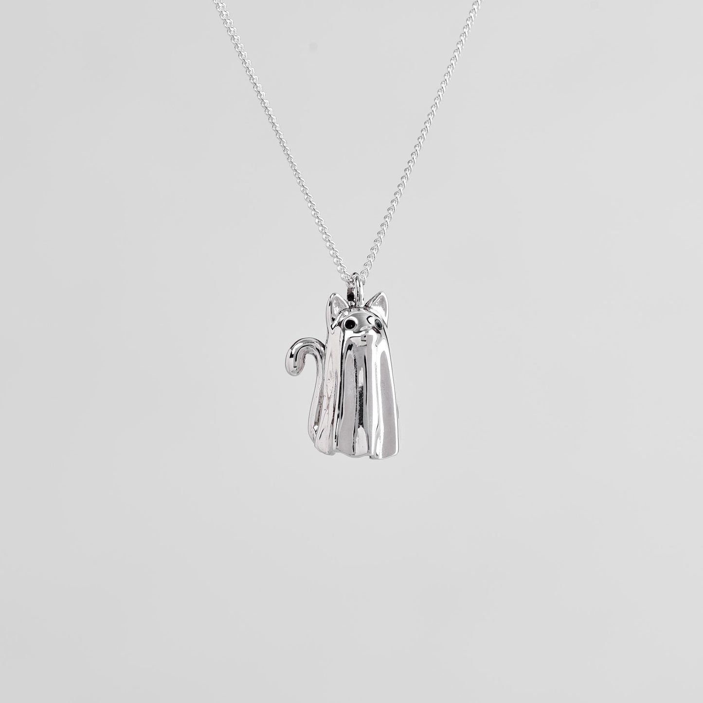 Cat Ghost Silver Pendant - Spooky Jewelry