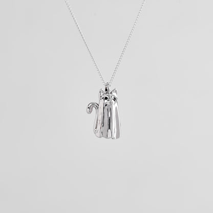 Cat Ghost Silver Pendant - Spooky Jewelry