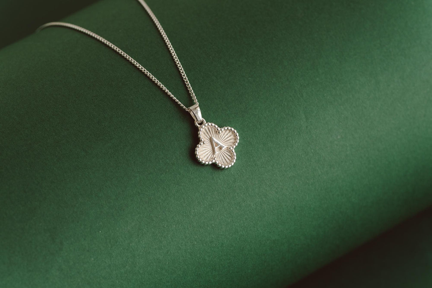Quatrefoil Shaped Initial Silver Pendant - Customized Initial Jewelry
