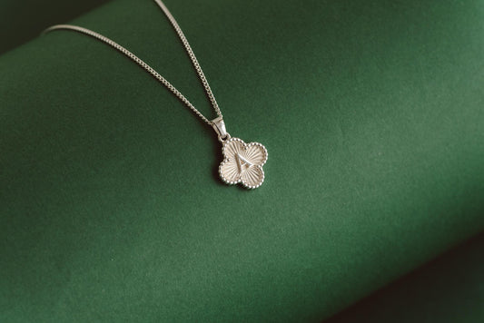 Quatrefoil Shaped Initial Silver Pendant | Customized Initial Jewelry