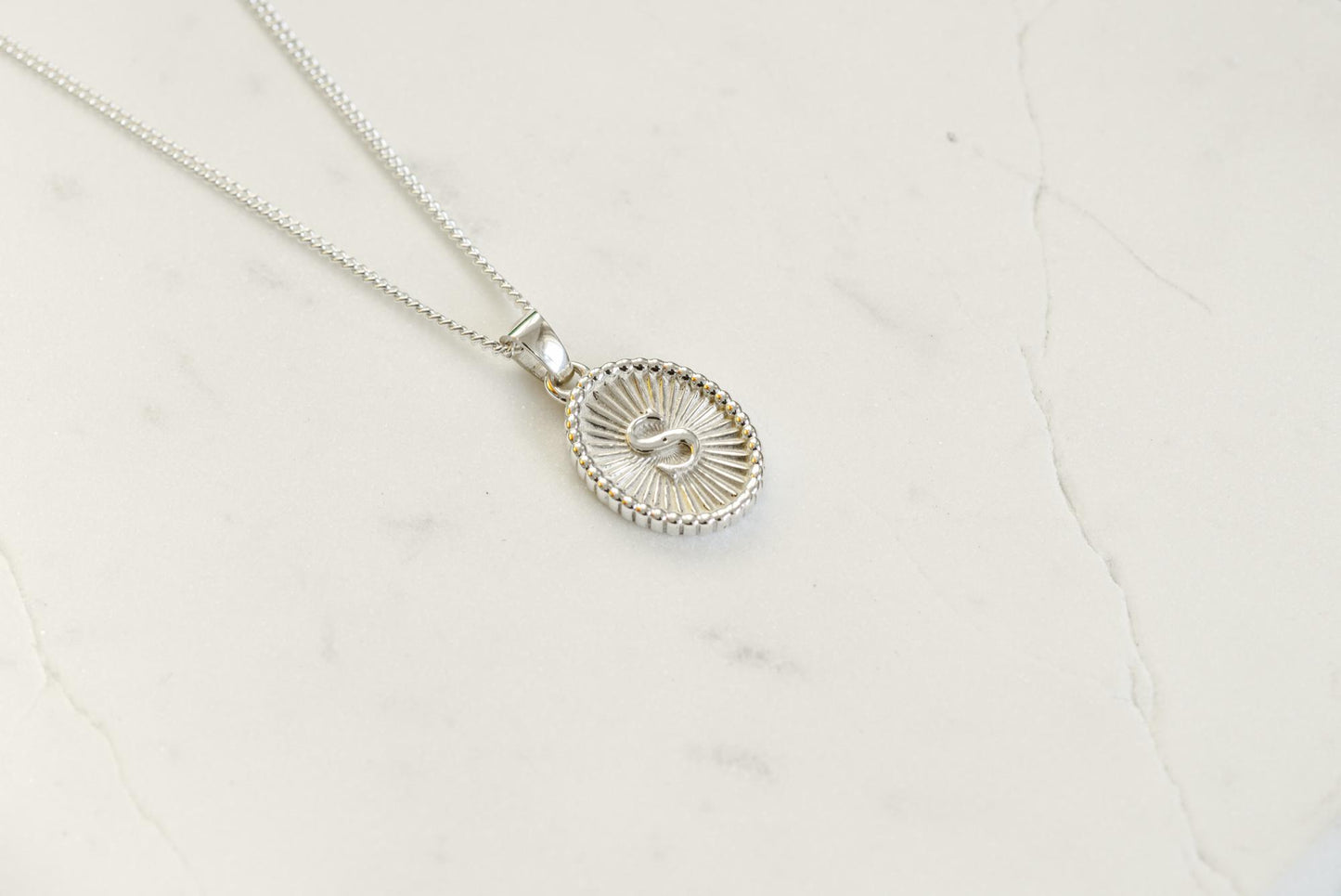 Oval Shaped Initial Silver Pendant - Customized Initial Jewelry