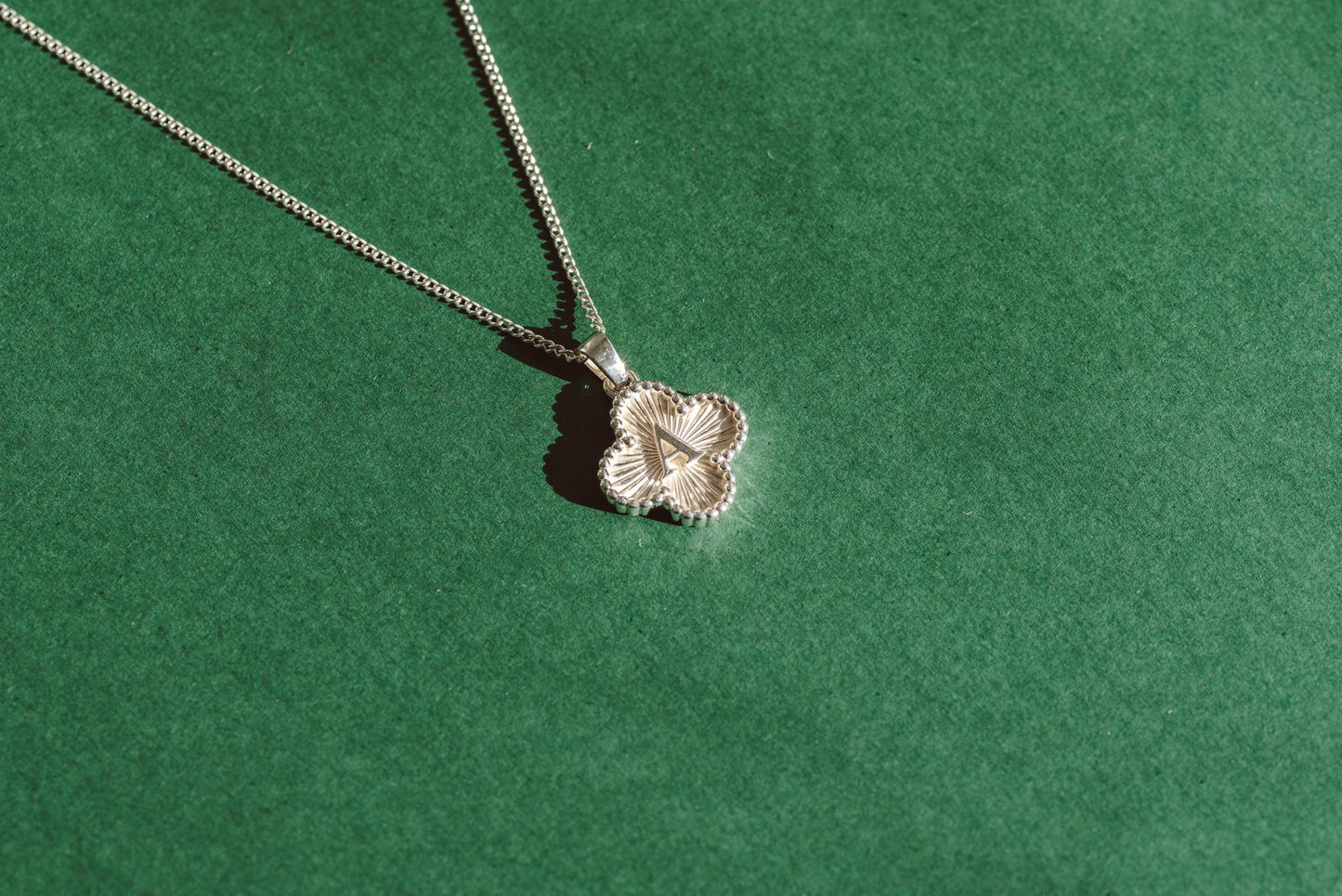 Quatrefoil Shaped Initial Silver Pendant - Customized Initial Jewelry