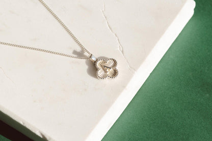 Quatrefoil Shaped Initial Silver Pendant - Customized Initial Jewelry