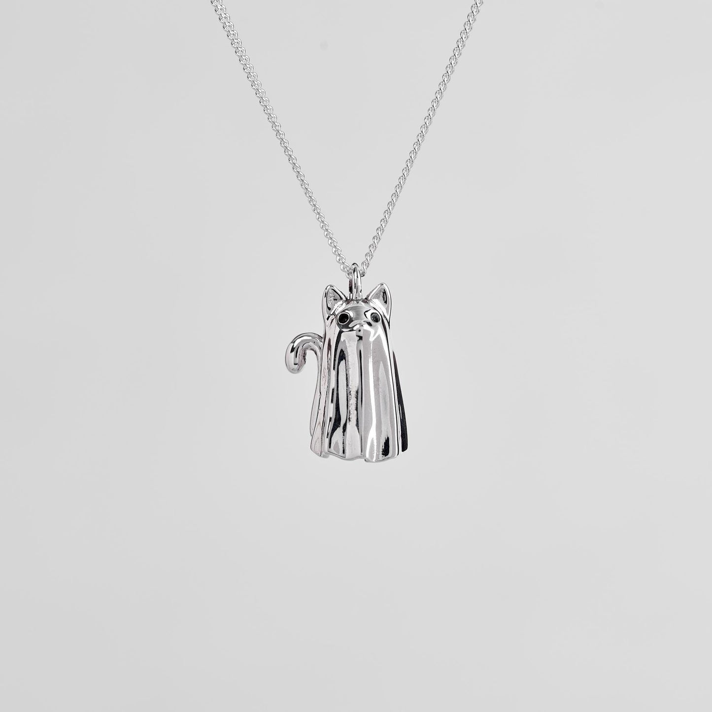 Cat Ghost Silver Pendant - Spooky Jewelry