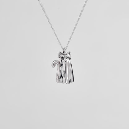 Cat Ghost Silver Pendant - Spooky Jewelry