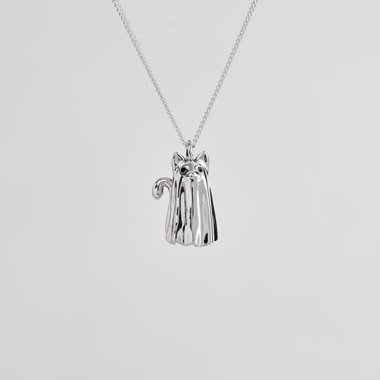 Cat Ghost Silver Pendant | Spooky Jewelry