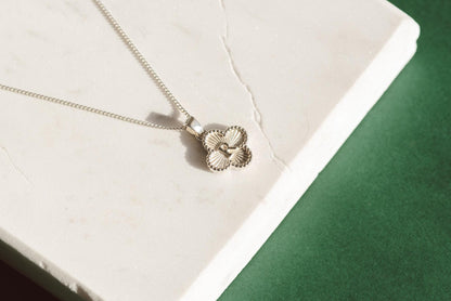 Quatrefoil Shaped Initial Silver Pendant - Customized Initial Jewelry