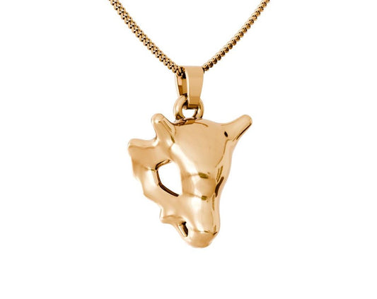 Cubone Skull 14k Solid Gold Pendant - Pokemon Gold Jewelry