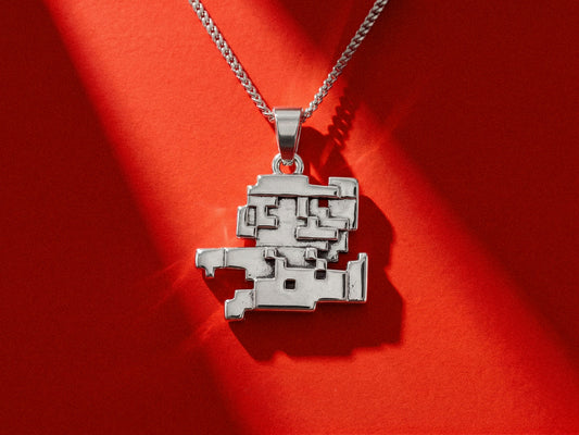 Mario Bros Retro Silver Pendant | Super Mario Jewelry