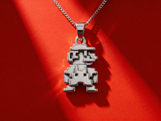Mario Bros Retro Silver Pendant V2 | Super Mario Jewelry